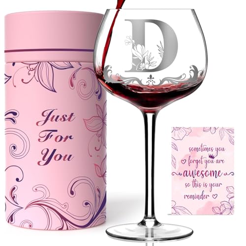 Personalized Monogram Gifts for Women - Customized Initial A-Z Wine Glass, Unique...