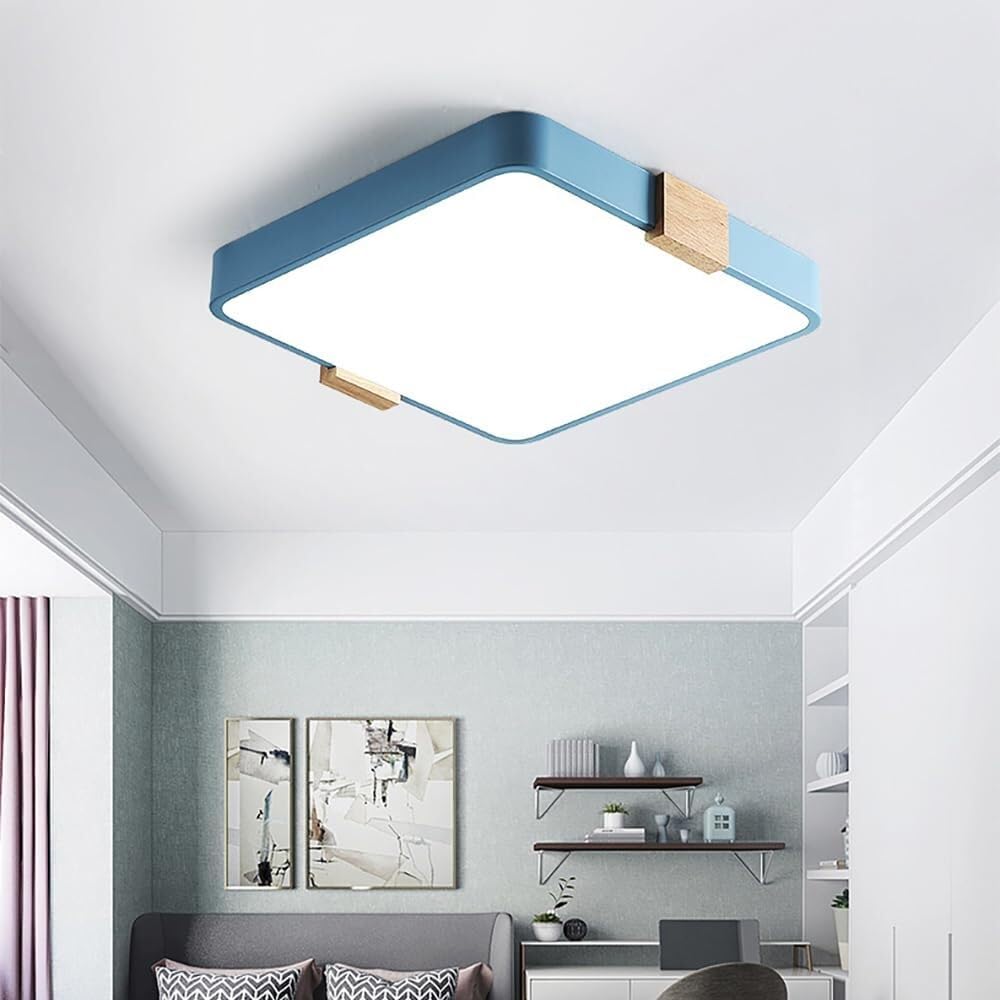 LYMSXAZOU Semi Flush Mount Ceiling Light Modern Wood Square LED Lamp Dimmable Lighting for Kitchen Bedroom Bathroom Laundry Room Living Hallway(Blue 19.7in)