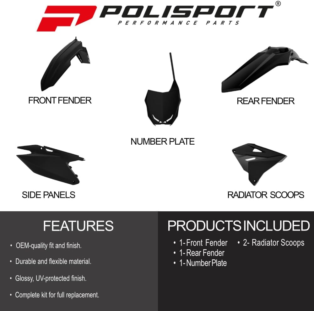 Polisport Motocross (MX) Restyling Kit for Suzuki RM 125/250 (2001-2008) Dirt Bike – OEM Quality, Durable, Flexible & Perfect Fit – Black