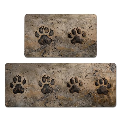 YWZDS Dog Paw Kitchen Rugs Set of 2, Washable Non-Skid Mats