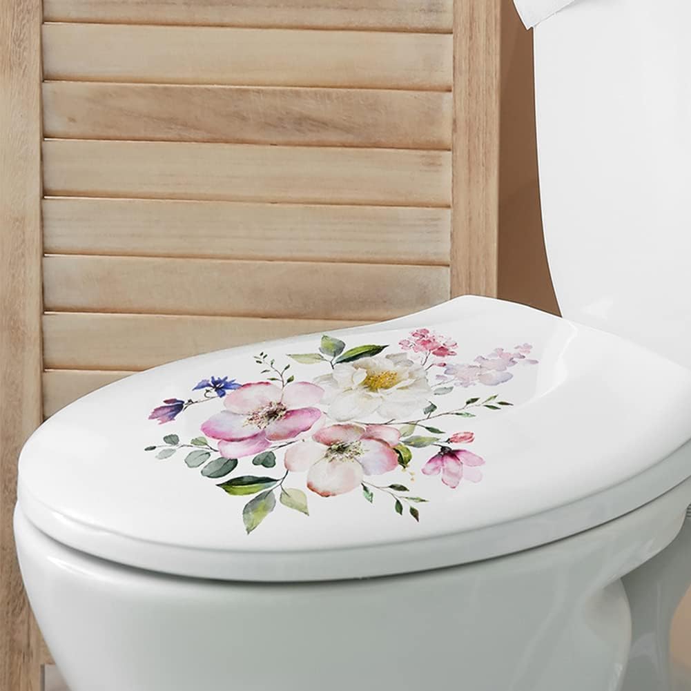 Blumen Toilettensitz Deckel Aufkleber, Toilettendeckel Abdeckung Abziehbilder Selbstklebend Abnehmbare Badezimmer Wandaufkleber Blumenmuster für Toilette WC Dekorationen Zuhause Badezimmer Zubehör