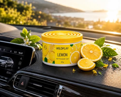 Image of Wildplay Lemon Car Gel Freshener 80g - Long Lasting Lemon Fragrance, Spill Proof Gel Air Freshener, Odor Eliminator, Dashboard Perfume for Fresh and Pleasant Car Interior