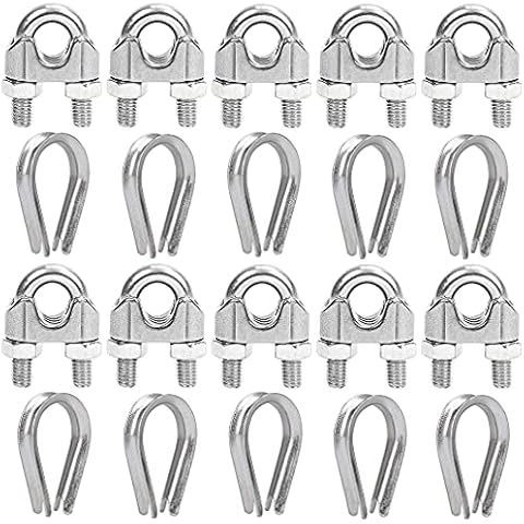 Ayiciel Wire Rope Clip, M3 Stainless Steel U Bolt Saddle Fastener, Heavy Duty Cable Clamps Grips Bolts and Wire Rope Thimble Rigging Rope Loops for 3mm Wire Rope Cable (Pack of 20) Cover