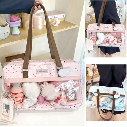 Bolso tote rosa con lunares y charms de peluche miniatura 2