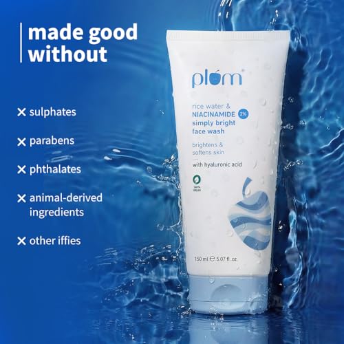 Image of Plum Simply Bright Face Wash Combo Pack - 2% Niacinamide & Rice Water Cleanser Set (100ml + 150ml) | Skin Brightening, Hydrating & Pore Cleansing Face Wash for Glowing Skin | Men & Women