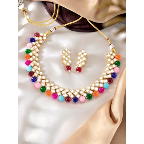 Image of Peora Kundan Faux Pearl Necklace & Jewelry Set Gift for Women