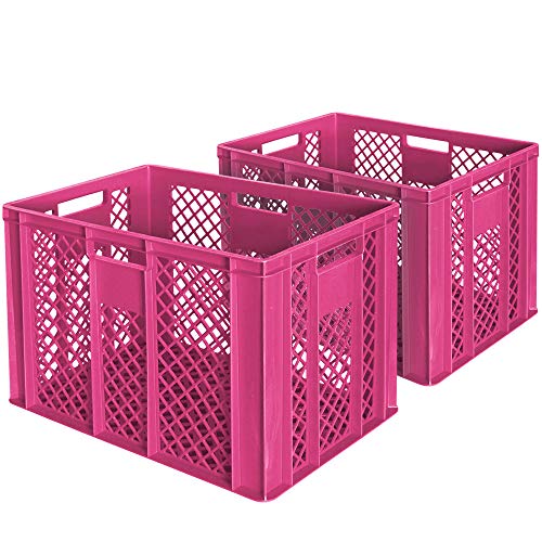lot de 2 Bac gerbable normes Europe à parois et fonds ajourés - L x l x h 600 x 400 x 410 mm - rose