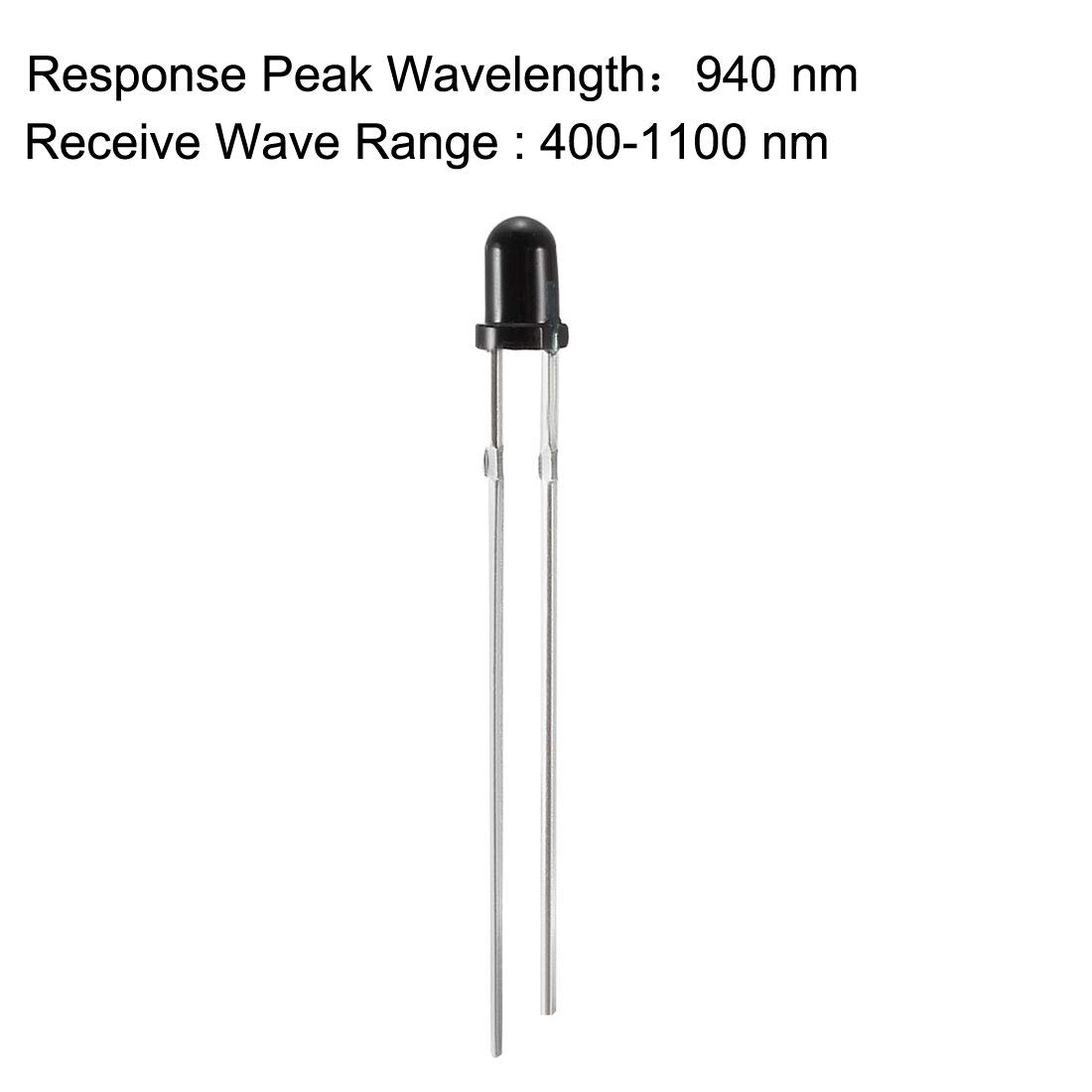 sourcing map Lichtempfindliche Dioden Fotodioden Lichtempfindliche Sensoren 3mm Kopf Empfänger Diode Schwarz Rundkopf 10 Stück