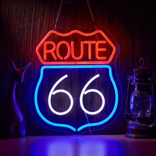Image of Historic Route 66 Neon Sign for Wall Decor Dimmable Route 66 LED Neon Light Sign Decor