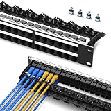 PBAEGAV Patch Panel 48 Port with Cat6A Keystone Jack【EC Listed】 UTP with Cable Management and Support Bar for 10 Gigabit Ethernet 110 or Krone Impact Tools Compatible(CAT6A,48Port