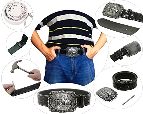 Moranse Belts With Religion Cross Cowboy Kneeling Prayer Buckle,Genuine Cow Leather,Classic And Retro Pattern Fashion Designs #TOP6