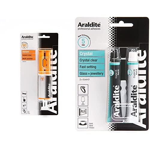 Araldite ARA-400012 Instant Syringe Epoxy, 24 ml & Araldite 2-Tubes Crystal Epoxy, 15 ml, ARA-400008