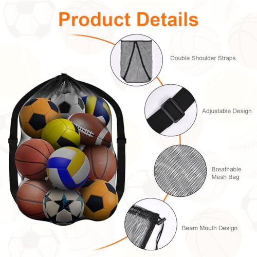 AMFUN Extra großes Ballnetz, Tragbar mit Kordelzug und Schultergurt, für Fußball, Basketball, Volleyball, Rugbyball