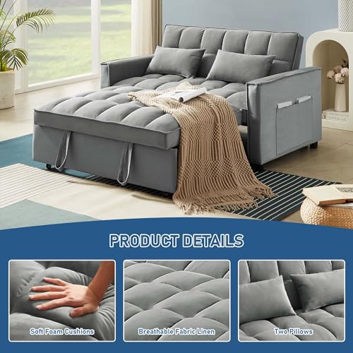 Sumkea SK-2310 55'' 3-In-1 Futon 2-Seater Loveseat Pull Out Couch, Velvet Sleeper Sofa Bed Reclining Backrest thumb #3