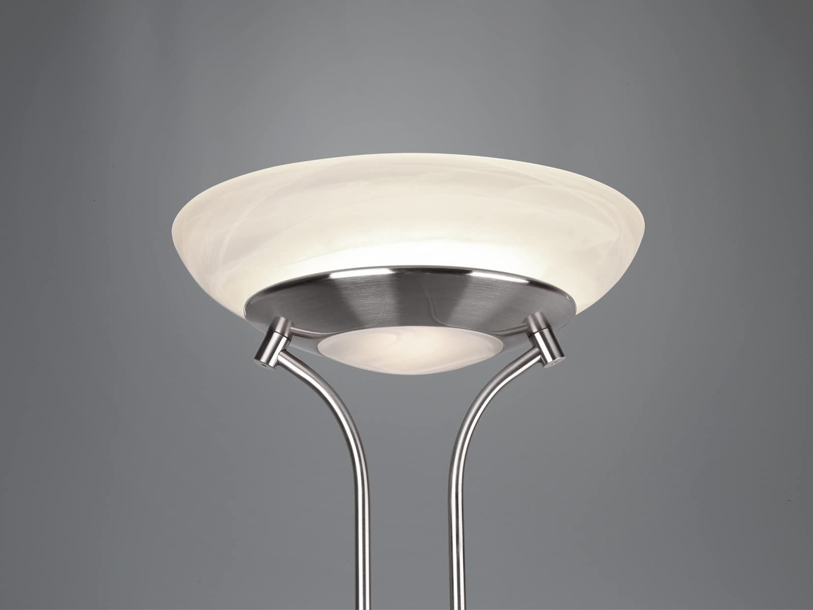 Reality Leuchten LED Stehleuchte Orson R40073507, Metall Nickel matt, Glas alabasterfarbig weiß, inkl. 27 Watt + 4.5 Watt, Dimmer |