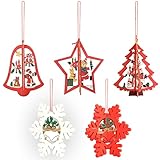 10 Pcs Decoraciones de Árbol de Navidad,3D Originales Colgantes de Madera Colgante Adornos Arbol de Navidad Colgante Navideño de Madera Adorno ​Colgantes Madera Navidad mit Cuerda