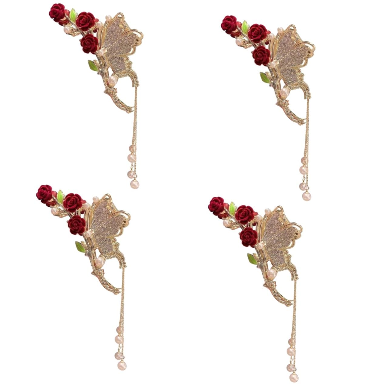 minkissy 4pezzi Fermaglio Per Forma Di Fiore Con Perle e Strass Clip Per Rosa Per Acconciature Eleganti e Pratiche Per Donne e Normali