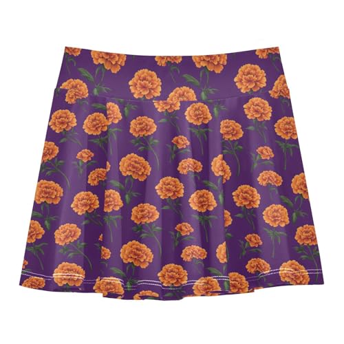 Purple Floral Vintage Flowy Girls Tennis Skirts with Built in Shorts Skort Kids with Pockets Little Girls Golf Skirt