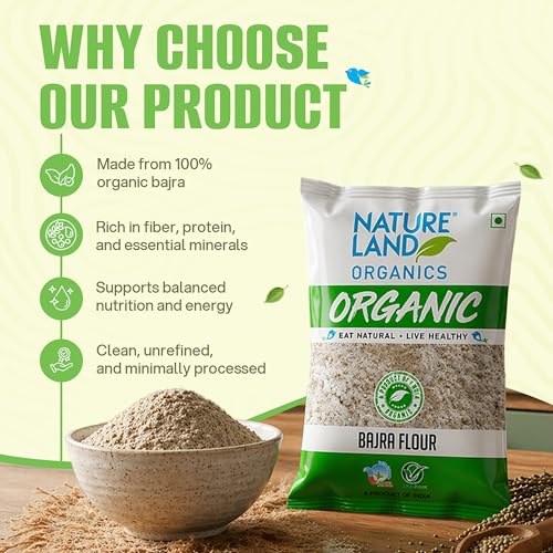 Image of Natureland Organics Bajra / Pearl Millet Flour 500 Gm - Organic Flour