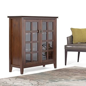 SIMPLIHOME Artisan SOLID WOOD 38 Inch Wide Transitional Medium Storage Cabinet in Russet Brown For the Living Room Entryway and Family Room