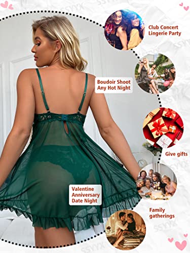 Ssyyx Women's Lingerie Lace Babydoll Chemise V Neck Ruffle Nightgown Sleepwear #TOP4