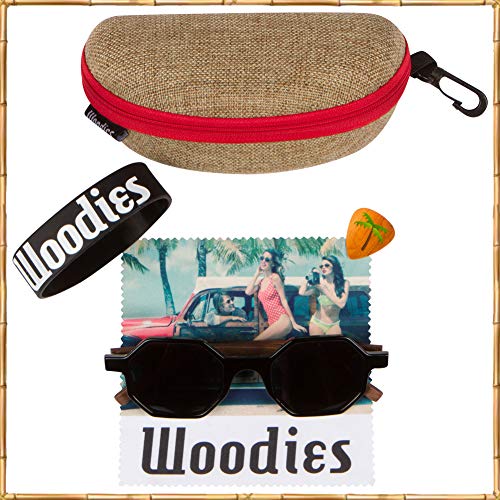 Woodies Polarized Walnut Wood Black Hexagon Sunglasses for Men and Women | Real Wooden Frame | 100% UVA/UVB Ray Protection3