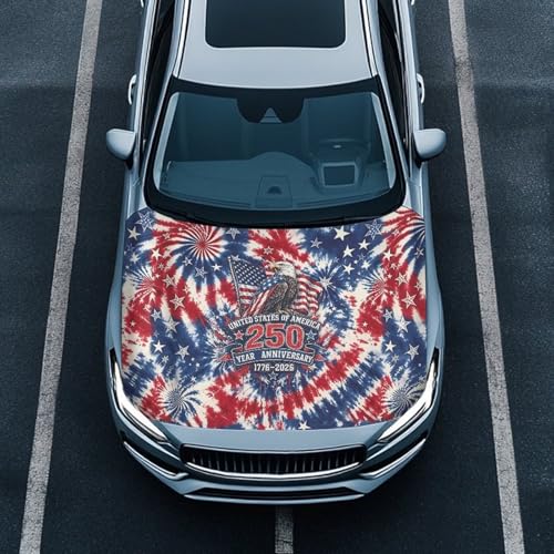 Image of Car Hood Cover Car Hood Protector Waterproof Universal Automotive Exterior Accessories US 250 Years Patriotic Decorations for Compact Vehicles Sedans Trucks SUVs Pickup (59x39 Inch)