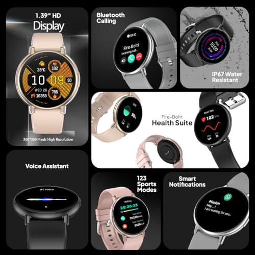 Image of Fire-Boltt Destiny Smartwatch- 1.39 inch Display, Silicon Straps, Bluetooth Calling, 123 Sports Modes, Voice Assistant, Health site, IP67 (Black)