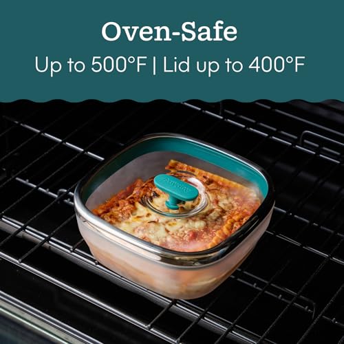 Image of Anyday Microwave Medium Square Dish Container | Microwave Safe Containers | Microwave Cooking Bowls | Mixing Bowl with Lid | Borosilicate Glass Containers with Lid, Dianeter 19.5cm Capacity 1.3L