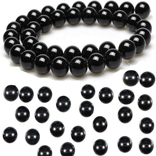 Zwenjuan Perlas Negras,100 Piezas Cuentas de Vidrio Perla Holgada de Perla Suelta para la producción de Joyas de chaetting (12 mm)