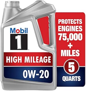 Mobil 1 High Mileage Full Synthetic Motor Oil 0W-20, 5 Quart, Gray