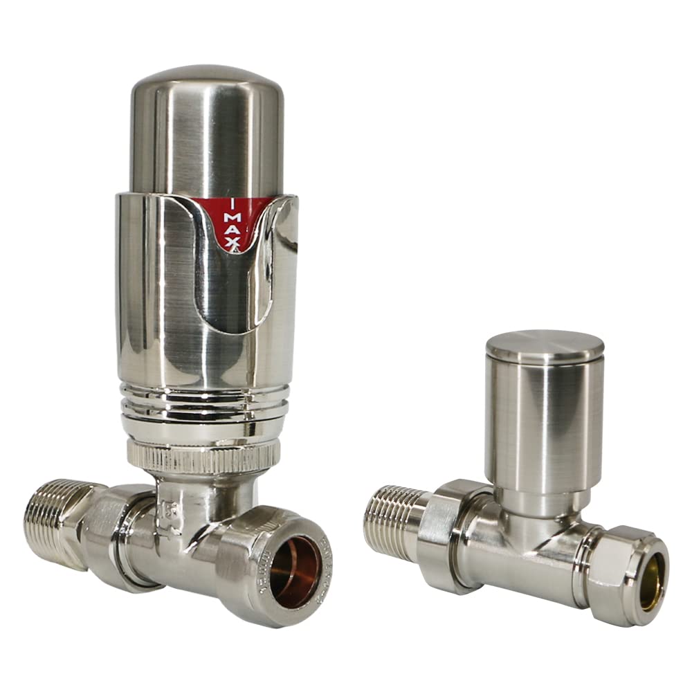 NRG Designer Radiator Valve Straight Thermostatic Valves Satin Nickel for Towel Rail Radiator — image 1