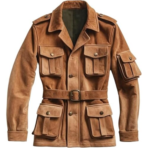J'Jackin Men's Classic Style Suede Safari Field Jacket - Premium Brown Soft Suede Leather Jackets for Men
