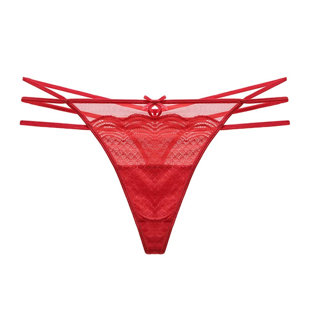 Perizoma In Pizzo Sexy, Perizoma Trasparente Con Fiocco In Vita Trasparente Perizoma Nero, Rosso (Color : Red, Size : M)