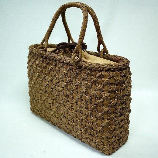 最高級 国産 山葡萄 小判 吉祥華綾紋様 かごバッグ 二番皮 国産柿渋