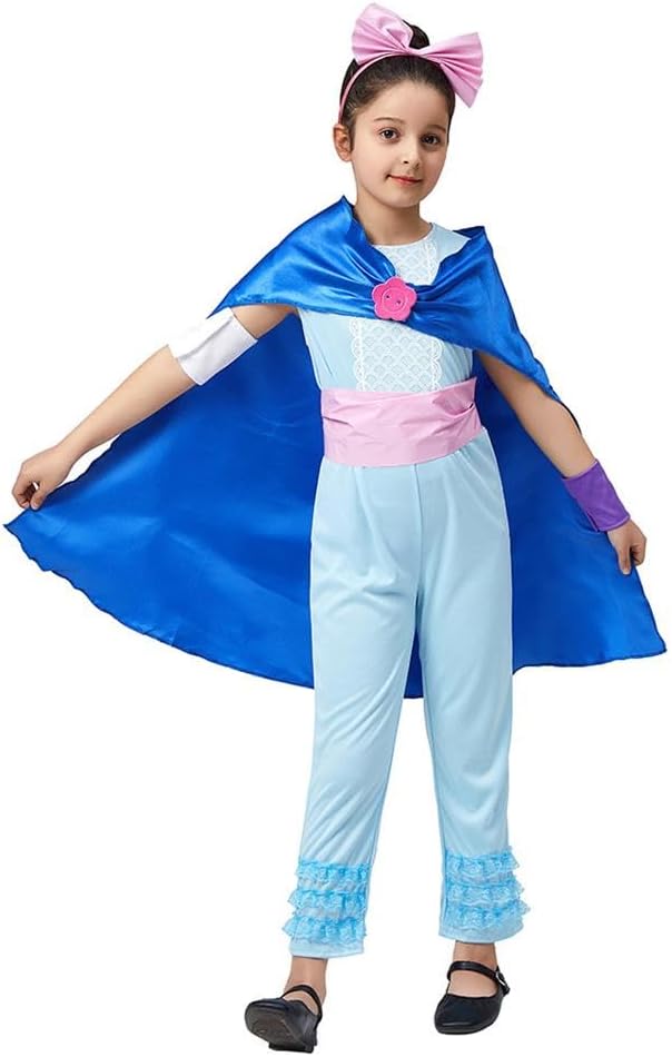 Dressy Daisy Toddler Little Girls Shepherdess Bo Halloween Costume Blue Jumpsuit Dress Up Set with Headband and Cape