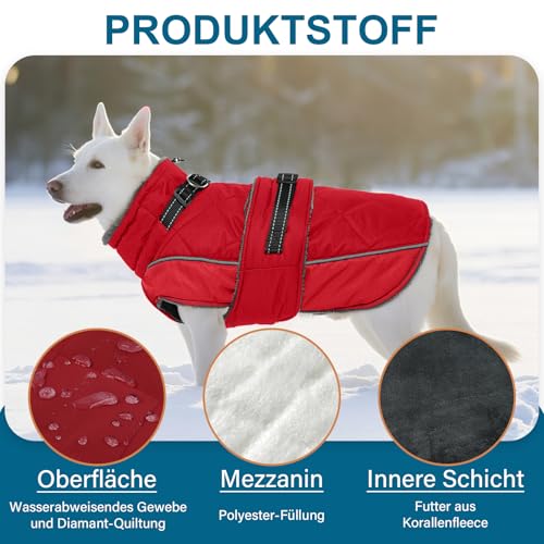 Katzinst Hundejacke Winter Schwarz L, Fleece Wintermantel Hunde mit Hohem Fleece-Kragen, Hundemantel mit Bauchschutz, Warmer Hundemantel Wasserbeständig für Dalmatiner, Cocker Spaniel, Rot, L