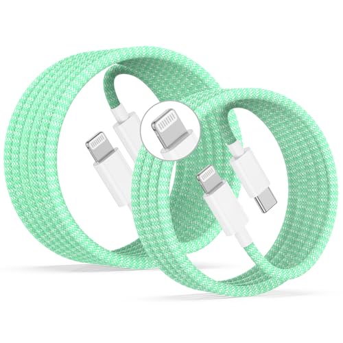 Image of USB C to Lightning Cable 2Pack 6FT+10FT,[Apple MFi Certified] Nylon Braided iPhone Fast Charging Cable, Power Delivery Charging Cord for iPhone 14 13 12 11 Pro Max /XS /Max /XR /8 /7,Pad Air /Pro,Green