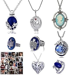 HJYZY 18 pcs The Vampire Diaries Necklaces Elena Daylight Walking Signet Damon's Ring Elena Gilbert Daywalking Katherine Sapphire Crystal Pendant Necklaces Sticker Set