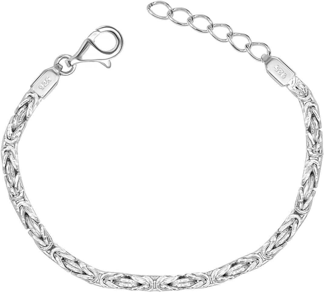 LeCalla 925 Sterling Silver Byzantine Bracelet for Women | Italian Handmade 4MM Round & Square Byzantine Link Chain Bracelet with Antique & Classic Silver Finish (7, 7.5, 8 Inches)