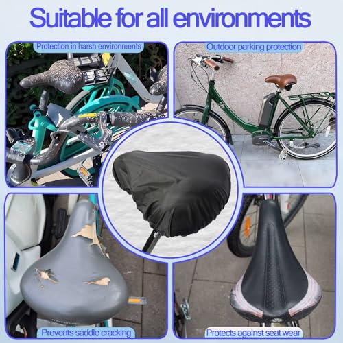 Image of Waterproof Bicycle Seat Covers Dustproof Rainproof UV-Resistant and Windproof Easy to Install and Clean Reusable Suitable for Men's and Women's City Bike and Wide Seats(2pcs Black)