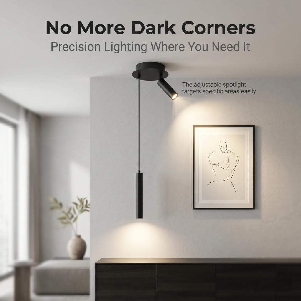 Lampa wisząca LED Nowoczesna lampa wisząca 2 źródła światła obrotowy reflektor 360° kreatywny żyrandol ciepłe światło do salonu, sypialni, jadalni