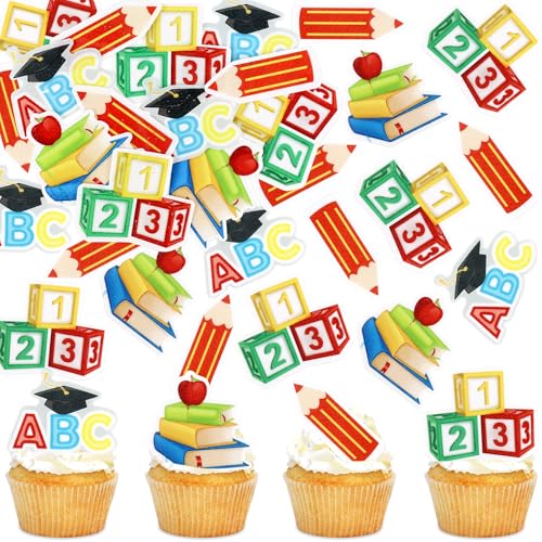 40Pcs Edible 2026 Pre-school Graduation Cupcake Toppers Pencil 123 ABC Cupcake Picks for Kindergarden Graduation Kids Boys Girls Graduate Party Cupcake Decorations