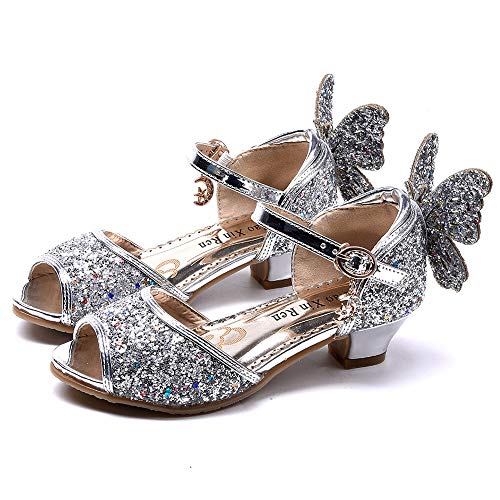 DJSJ- Niños chispeantes Bombas Formales Chicas Princesa Brillo Zapatos de tacón bajo