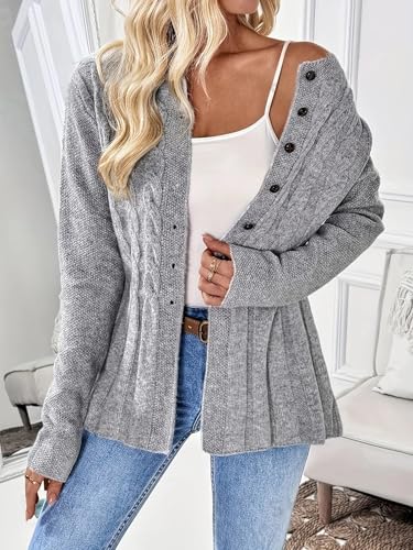 Women's Long Sleeve Button Up Cable Knit Cardigan 2025 Fall Winter Crewneck Cardigans Comfrt Beige Sweaters Jacket2