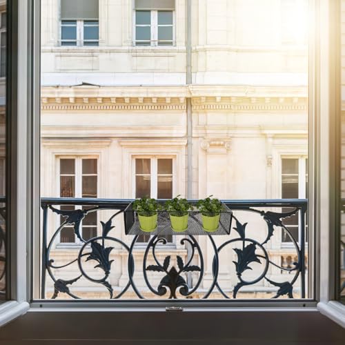 Support à fleurs suspendu en métal noir avec grille de fixation robuste