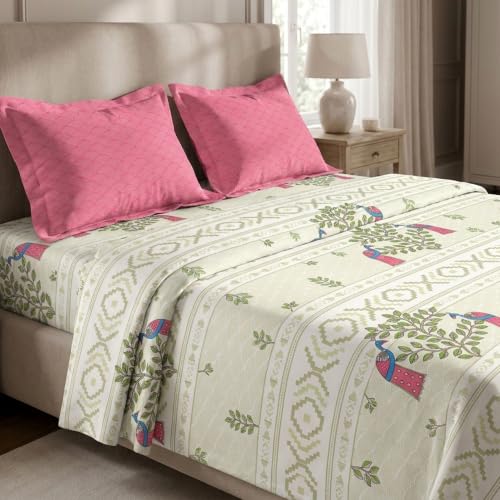Image of MYTRIDENT Soft Comfort Bedsheet for Double Bed, 100% Cotton Bedsheet, 180 TC, Soft and Breathable, King Size Bedsheet with 2 Pillow Covers - Ritvi