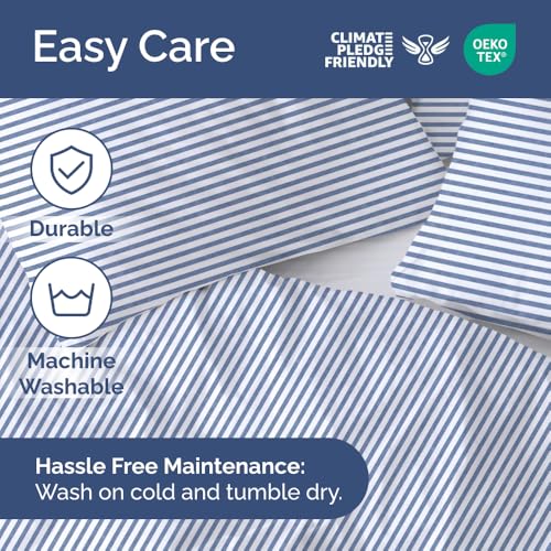 Image of Duvet Cover Cal King Size Set - Extra Soft Cal King Duvet Cover 104 inch x 98 inch with 2 Pillow Shams for Women, Men, Kids & Teens - Comfy, Breathable, Hotel Luxury w / Zipper Closures & Ties (Blue Stripes)
