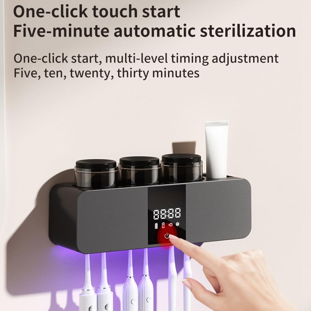 Supporto per Spazzolini con Disinfezione UV, Ricaricabile USB, Display LED, Organizer da Parete con Diffusore di Aromaterapia.