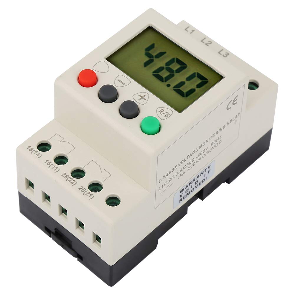 Relè di Monitoraggio Trifase 380V AC 50Hz, Relè di Protezione Sequenza e Tensione, Display Digitale per Sovratensione, Sottotensione e Tensione Squilibrata, per Installazioni Elettriche Trifase